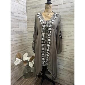 MO HUAN YI CHU OLIVE GREEN EMBROIDERED HI/LO DRESS SIZE M